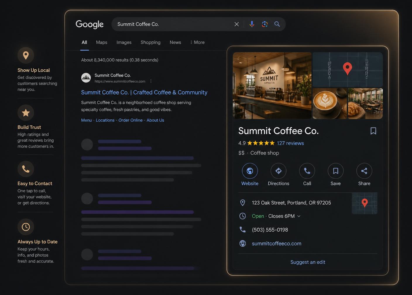 Example of a Google Business Profile appearing next to search results