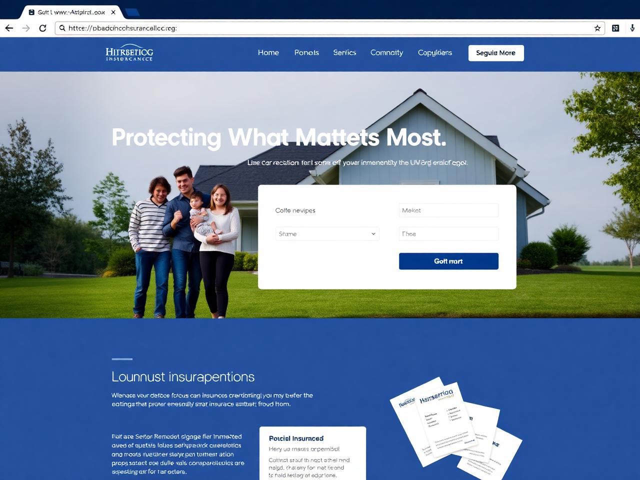 Insurance company website mockup