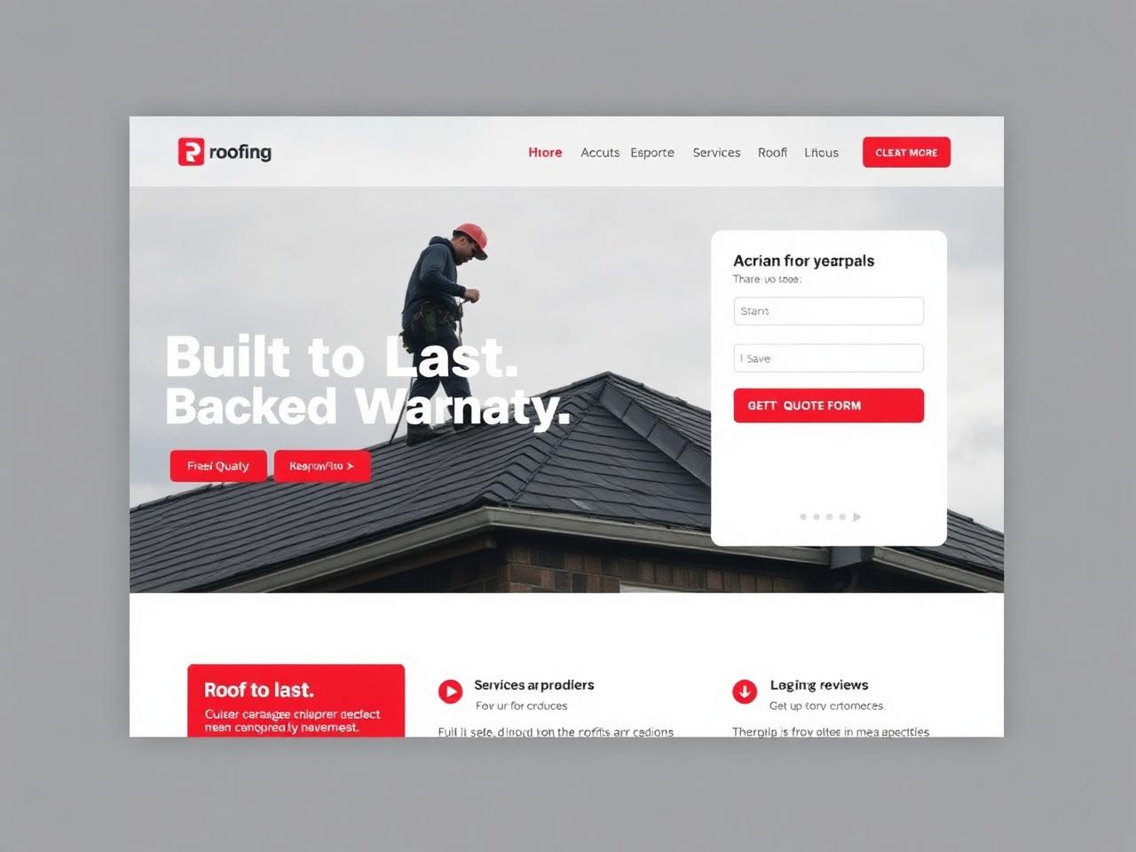 Roofing company website mockup