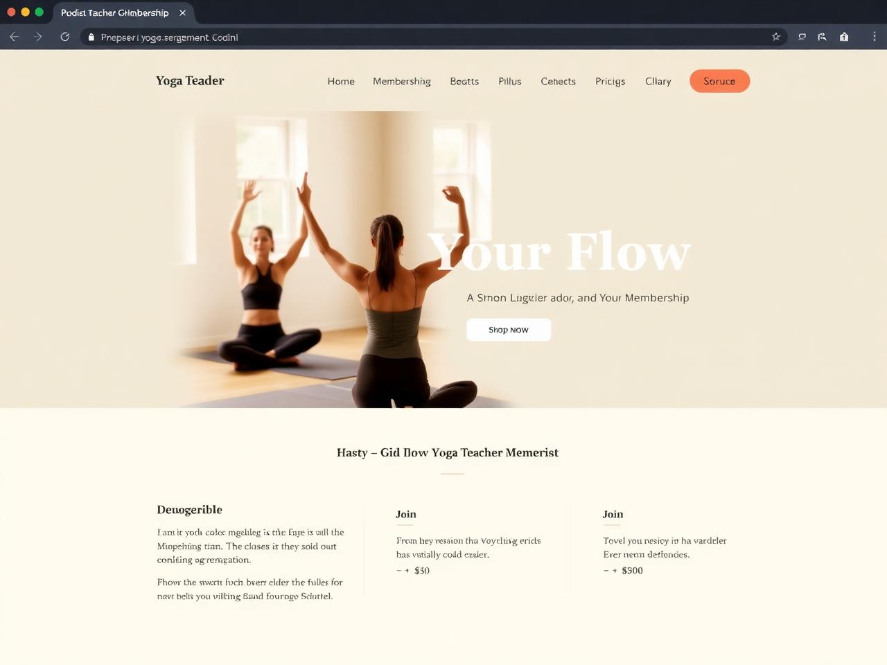 Yoga teacher website mockup